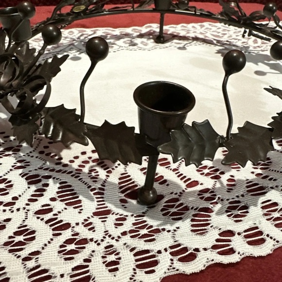 Vtg, Round Metal Advent Wreath. 4 Candlestick Holder, Bows,Holly,  Made In India - Picture 7 of 12